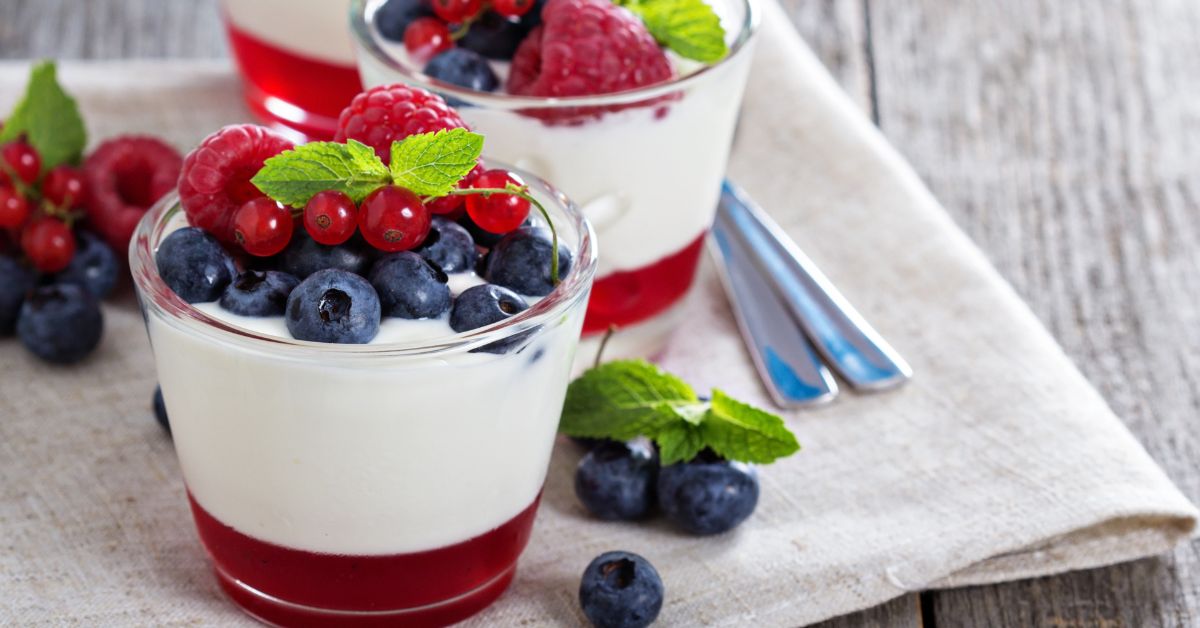 Yogurt and strawberry and blueberry